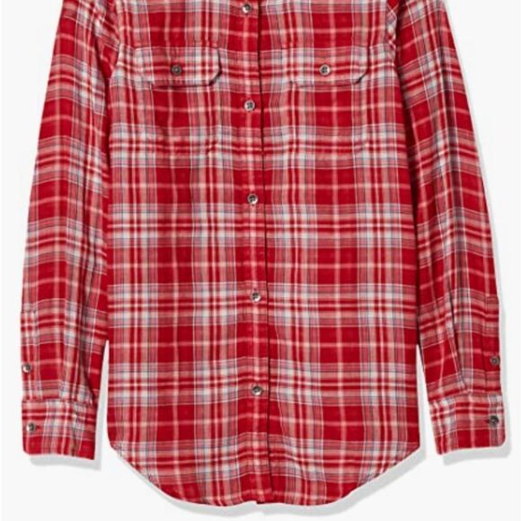 NWT Ladies Button down Chaps Shirt red plaid mix - Picture 2 of 6
